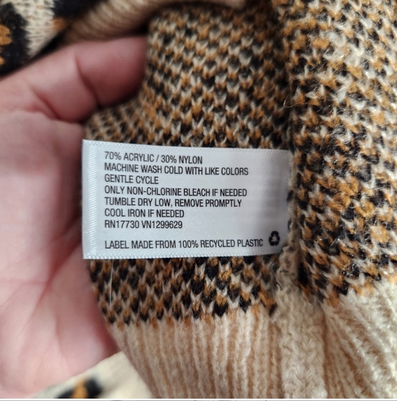 Knox Rose Sweater womens XL cream black animal print ribbed hem - Picture 4 of 5